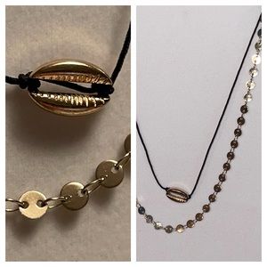 ⭐️FWP Two chokers - a corded metal cowrie shell & a chain - see free offer below